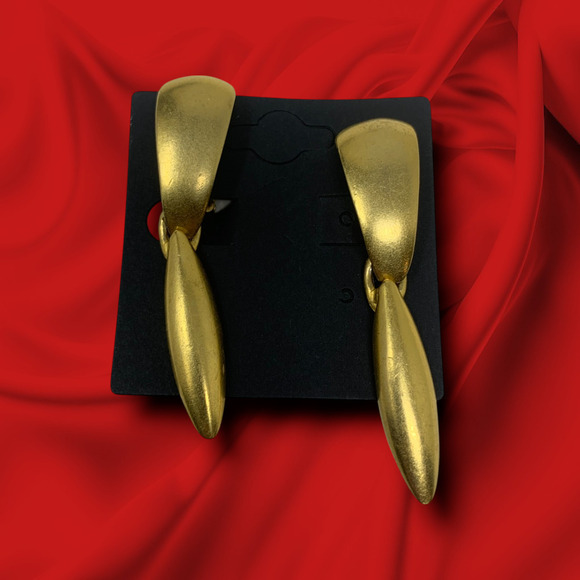 Vintage 1980's Erwin Pearl Matte Gold Dangle Earrings Clip On Couture Runway - Picture 6 of 6